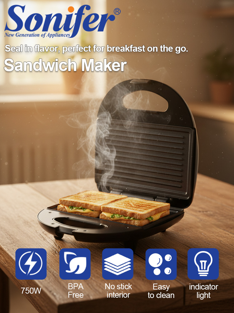 Sandwich Press Grill - Sandwichmaker Sonifer SF-6173 750W Antihaft-Panini-Presse Elektrischer